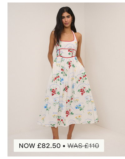 White Printed Halterneck Hallie Midi Dress
