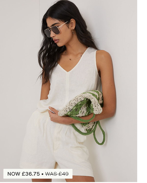 Cream Linen-blend Shorts 