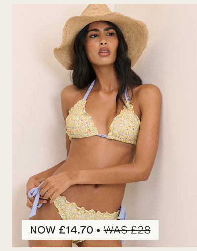 Yellow Ditsy Floral Frill Edge Bikini Top
