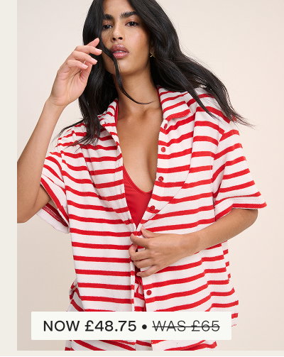 Red Striped Towelling Beach Shirt