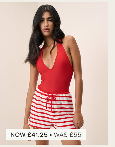 Red Striped Towelling Beach Short
