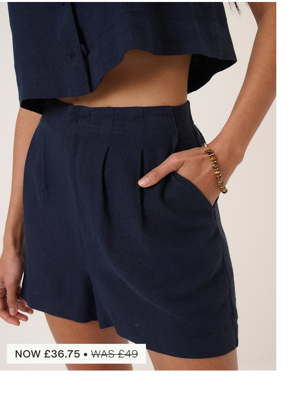 Navy Linen-Blend Shorts 