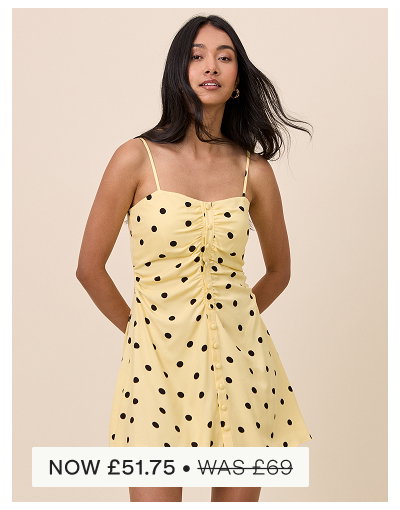 Yellow Polka Dot Button Front Cerys Mini Dress