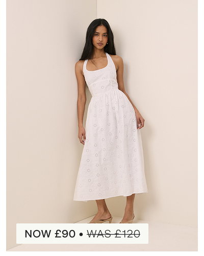 White Broderie Halterneck Hallie Midi Dress