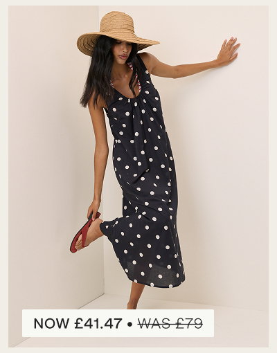 Black Polka Dot Scoop Neck Midi Beach Dress