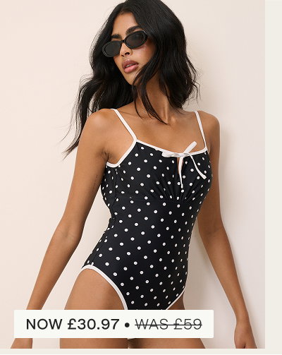 Black Polka Dot Tie Detail Swimsuit