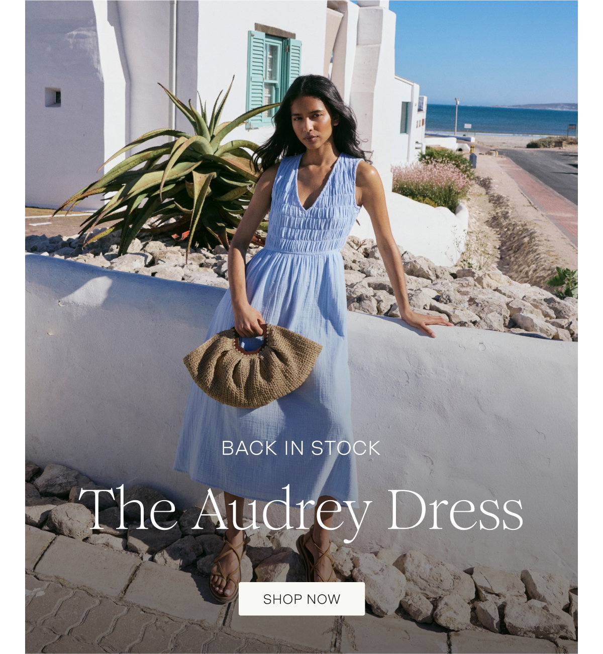 Blue Ruched Sleeveless Audrey Midi Dress