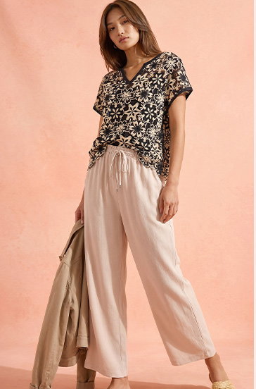 Stone Cropped Linen Blend Trouser