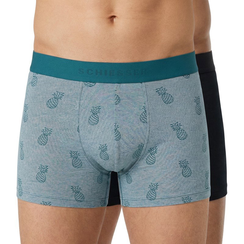 Image of Schiesser 2-er Set Trunks Grün mit Ananas-Motiv & Schwarz