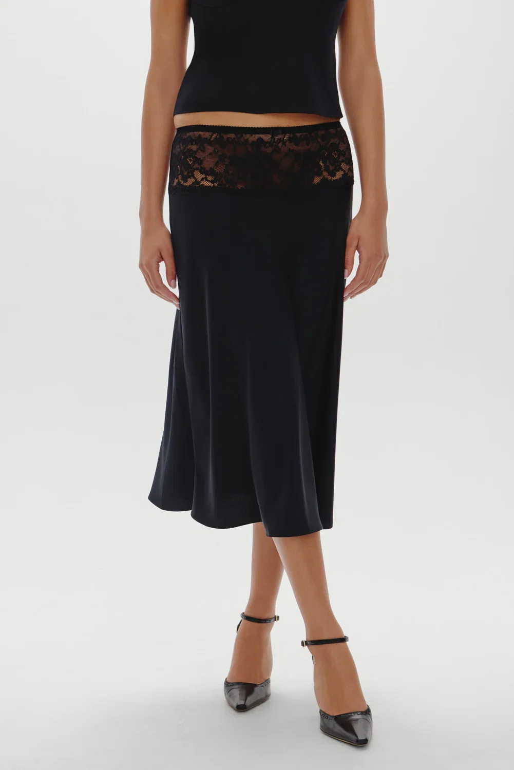 Image of Harper Satin Midi Skirt - Black