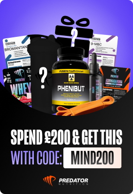 Promotion: free bundle of Predator Nutrition supplements, shaker and resistance band when you spend £200 — use code MIND200