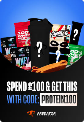 Free promo bundle of protein tubs, shaker and resistance band when you spend £100 using code PROTEIN100.