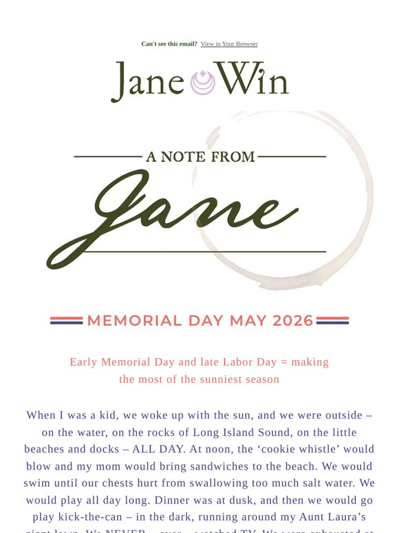 Note from Jane: Memorial Day 2026 🌞💙