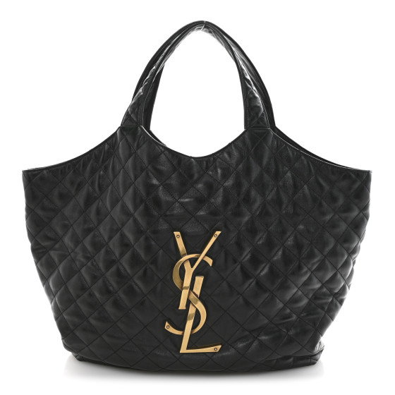 SAINT LAURENT Lambskin Quilted Maxi Icare Shopping Tote Black