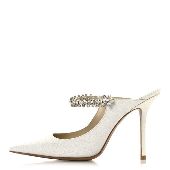 JIMMY CHOO Canvas Glitter Crystal Bing 100 Pumps 36 White