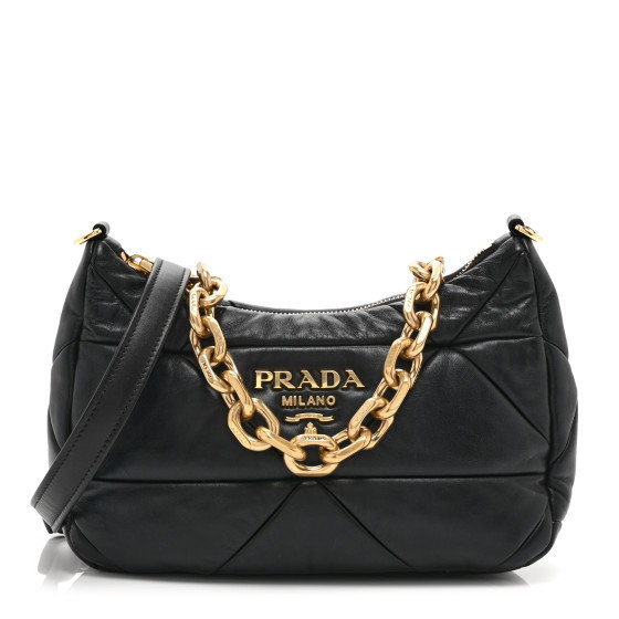 PRADA Nappa Triangle Quilted Patchwork System Bag Black