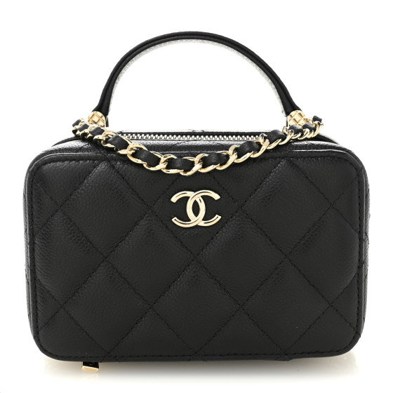 CHANEL Caviar Quilted Small Top Handle Vanity Case Black