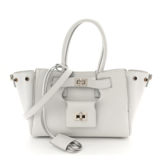 BALENCIAGA Smooth Calfskin Mini Bel Air Carry All Bag White