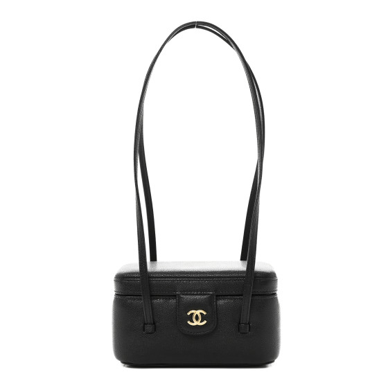 CHANEL Shiny Caviar Preppy Coco Long Vanity With Strap Black