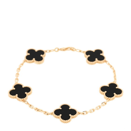 VAN CLEEF & ARPELS 18K Yellow Gold Black Onyx 5 Motifs Vintage Alhambra Bracelet