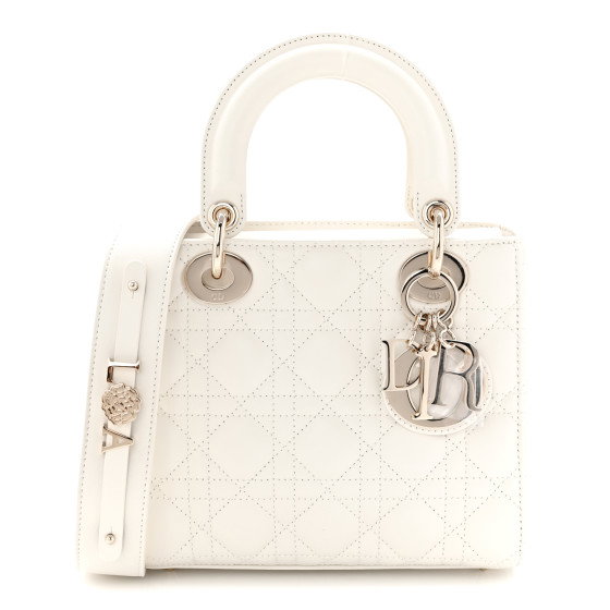 CHRISTIAN DIOR Lambskin Cannage Small My ABCDior Lady Dior White