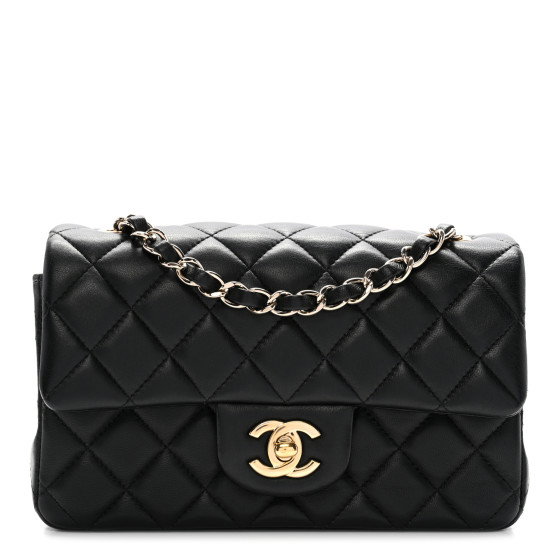 CHANEL Lambskin Quilted Mini Rectangular Flap Black