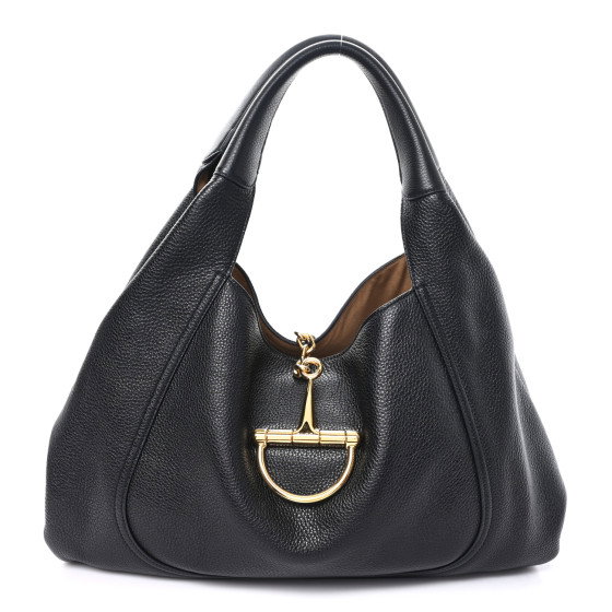 GUCCI Grained Calfskin Softbit Maxi Shoulder Bag Black