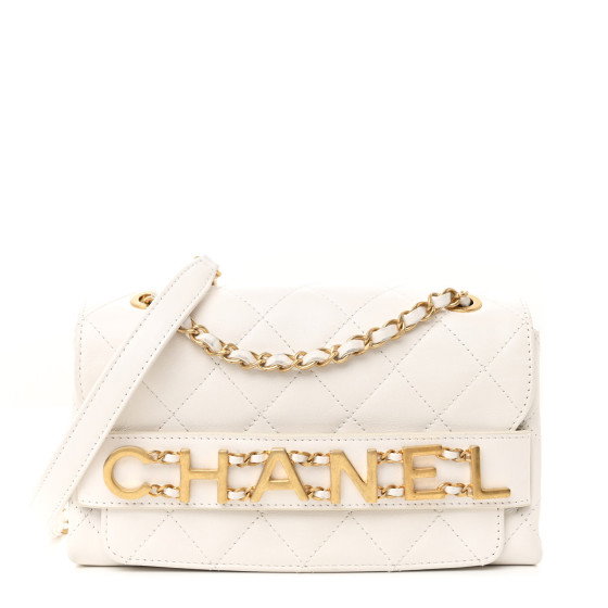 CHANEL Calfskin Quilted Small Enchained Flap White
