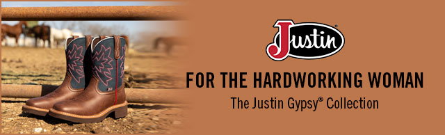 Justin Gypsy Boots on a ranch. Justin Logo. For The Hardworking Woman. The Justin Gypsy® Collection.