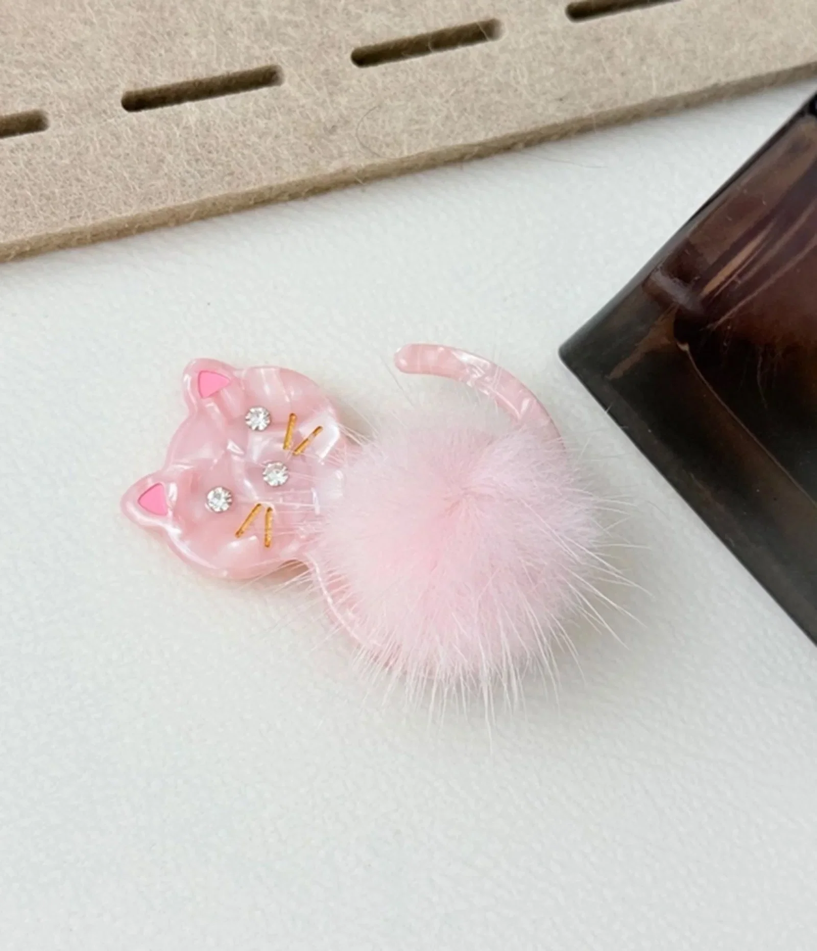 Image of Pink Cat Pom Pom Hair Claw Clip