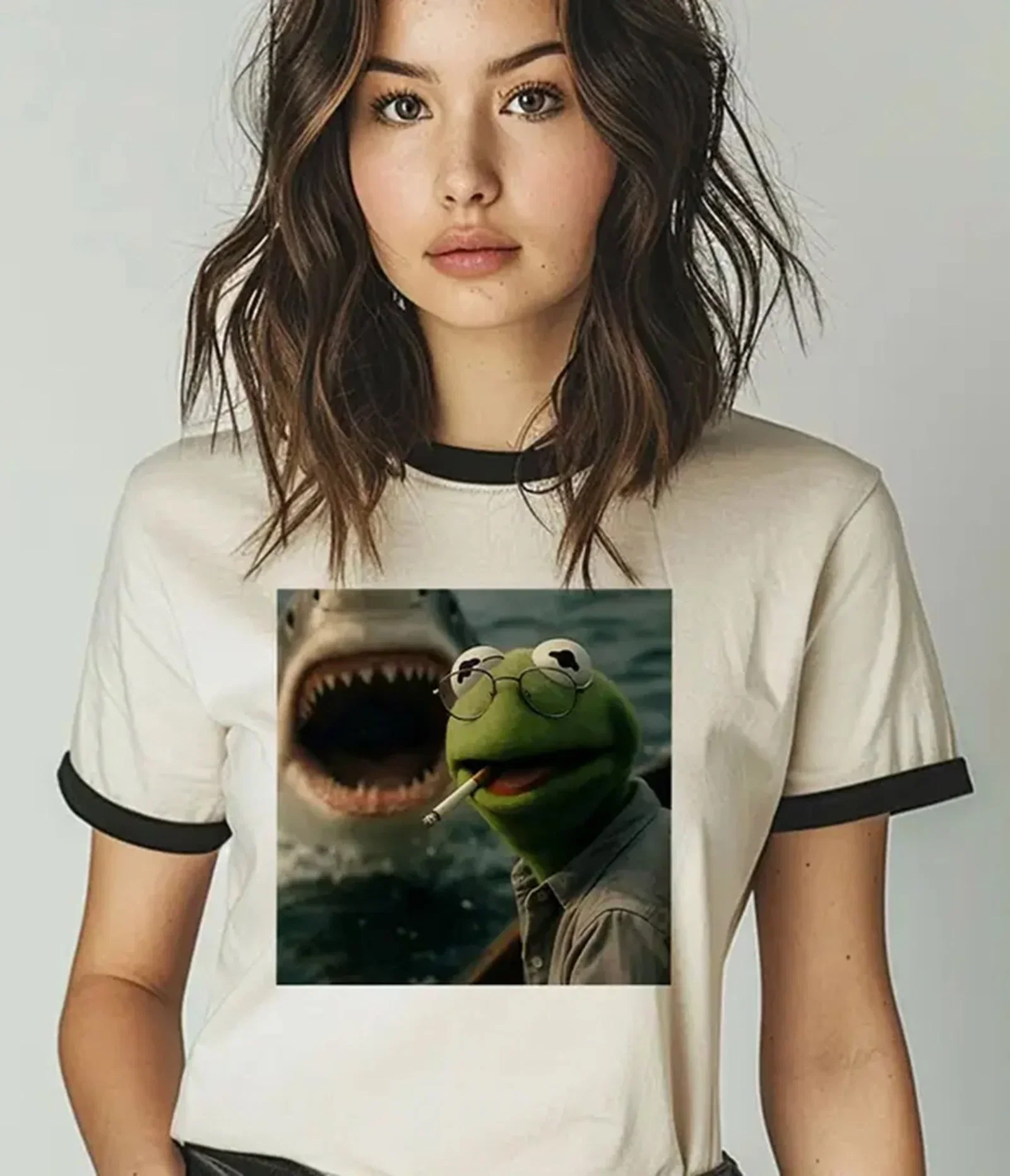 Image of Frog & Shark Unisex Ringer Graphic Tee