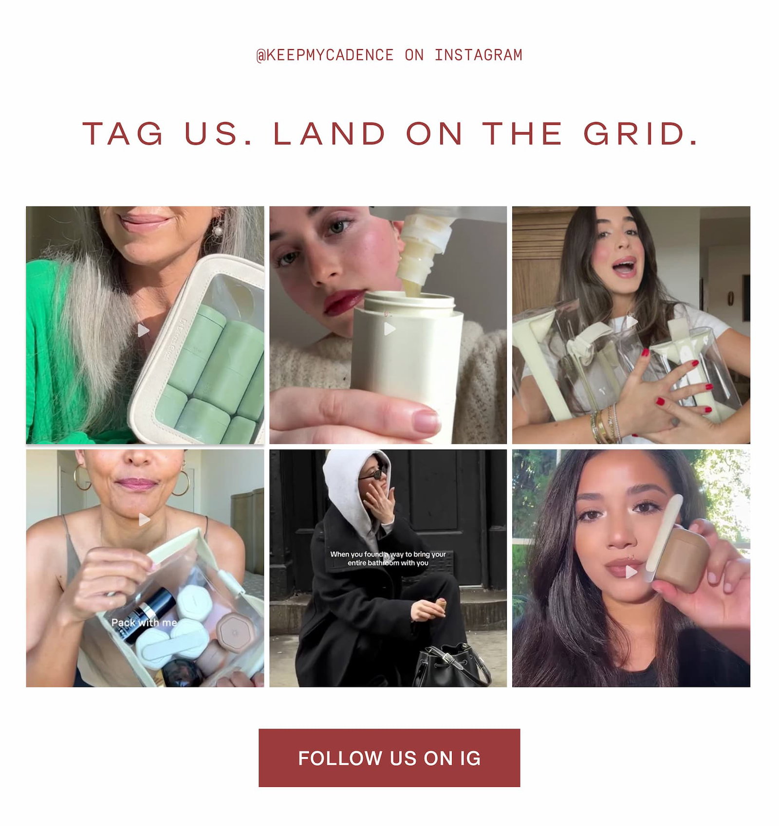 Click to follow Cadence on IG. Tag us. Land on the grid. Images of people using Cadence on Instagram.