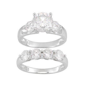 White Cubic Zirconia Rhodium Over Sterling Silver 100 Facet Ring And Band 5.89ctw