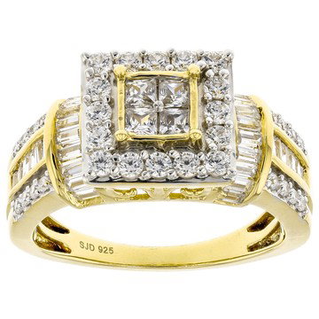White Cubic Zirconia 18k Yellow Gold Over Sterling Silver Ring 2.00ctw