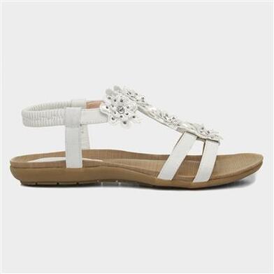 Lilley Womens White Flower Crochet T-Bar Sandal