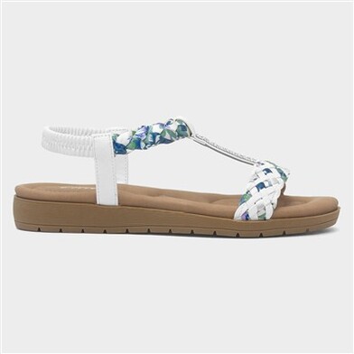 Lilley Womens White Ribbon Twist Open Toe Sandal