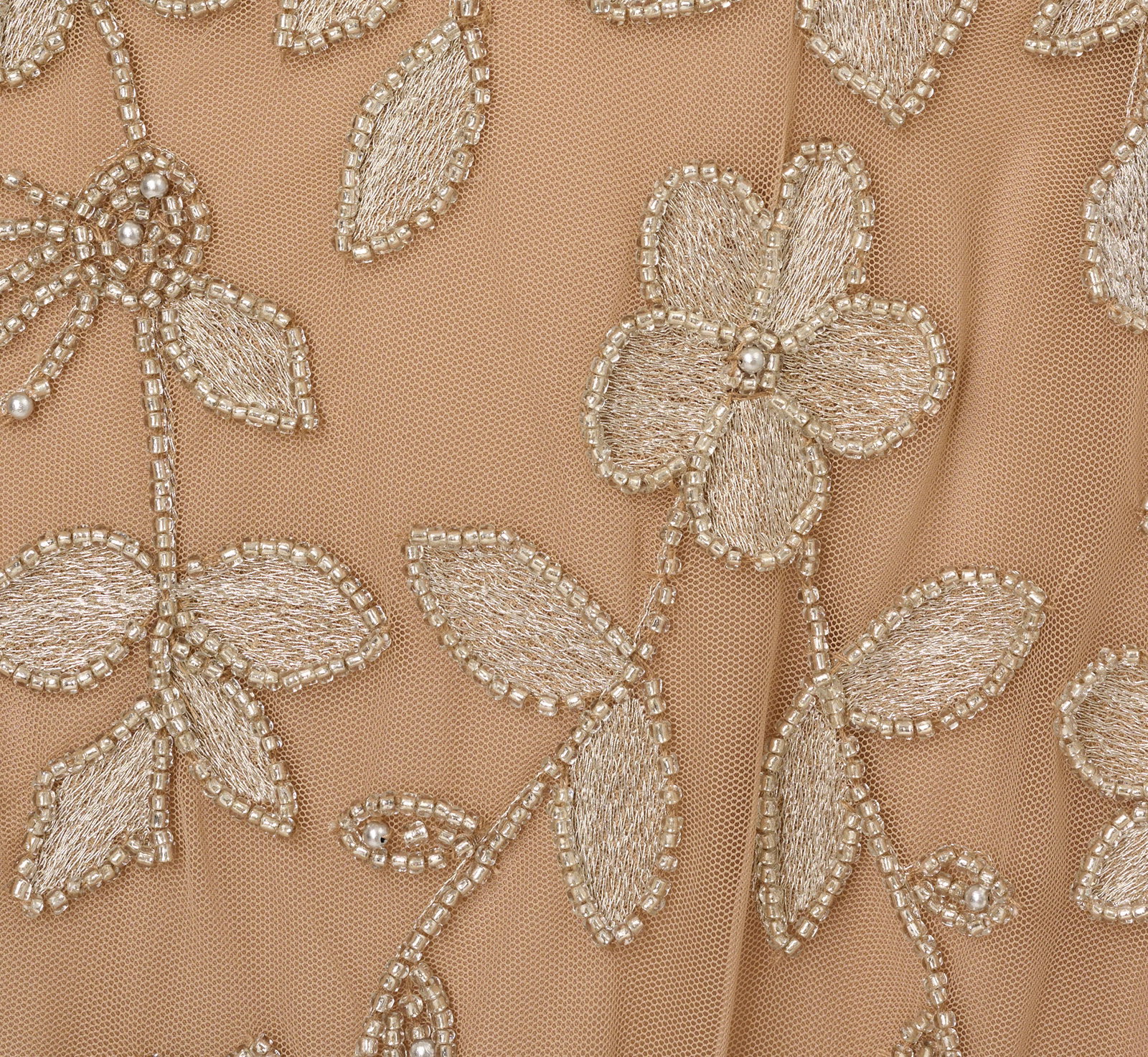 Image of Strapless Floral Beaded Embroidery Gown In Taupe Pink