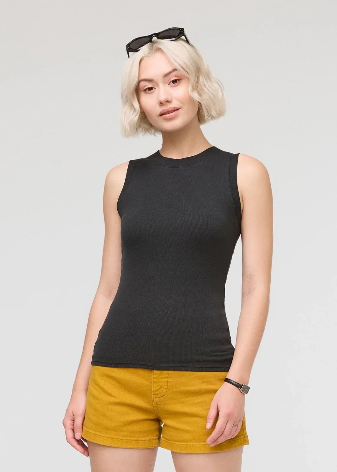 Image of Ribbed Pima High Neck Tank - Black