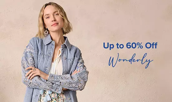 A woman in a denim jacket. Up to 60% off Wonderly.