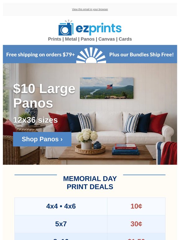 $10 Large Panos ☀️ Memorial Day Deals