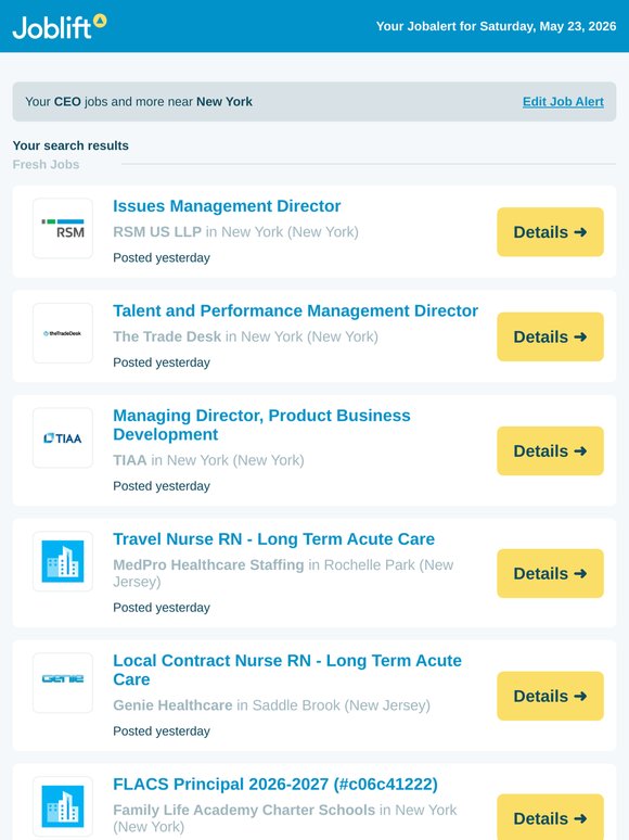 141 jobs: CEO in New York