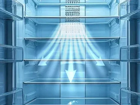 Illustration showing airflow from a fridge fan.