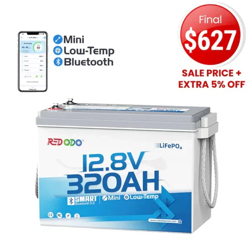 Redodo 12V 320Ah Mini Bluetooth Lithium Battery | Best for Boondocking, Long Road Trip, Desert Trip, Home Backup