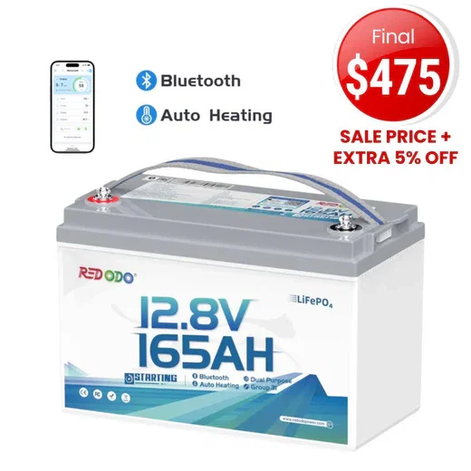 Redodo 12V 165Ah 1200 CCA Group 31 Dual-Purpose Lithium Marine Bluetooth Battery | Starting • Trolling• & Electronics— All from One