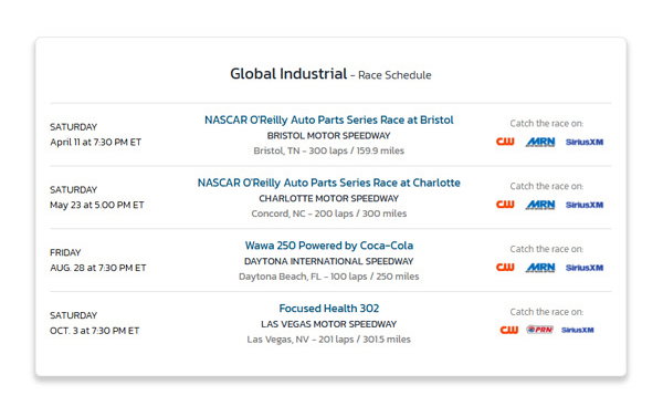 Global Industrial - Race Schedule