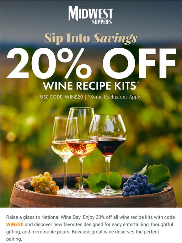Stock up & Save 20% on All Wine Kits!