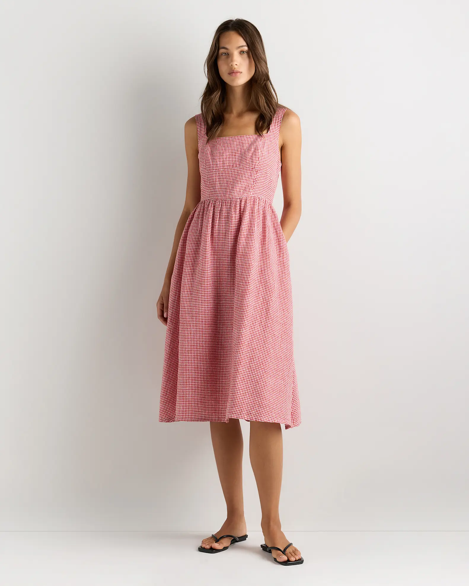 100% European Linen Fit & Flare Midi Dress