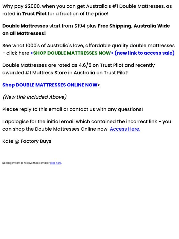 FW: [Amendment] Double Mattresses From $194 ⚠️ Free Delivery ⚠️ Australia's #1 on Trustpilot