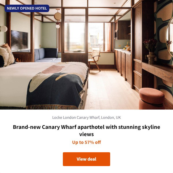 Brand-new Canary Wharf aparthotel with stunning skyline views