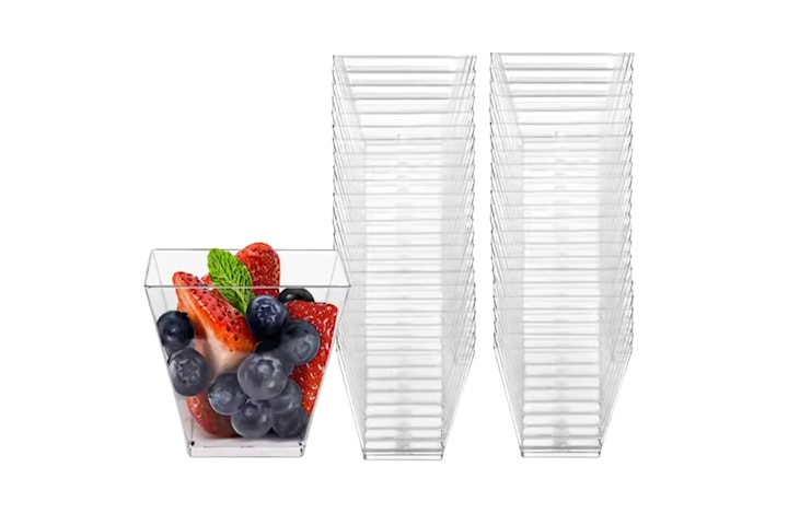 50-pack - Fyrkantiga Plastbägare – 120 ml, Serveringsbägare för Dessert, Mousse
